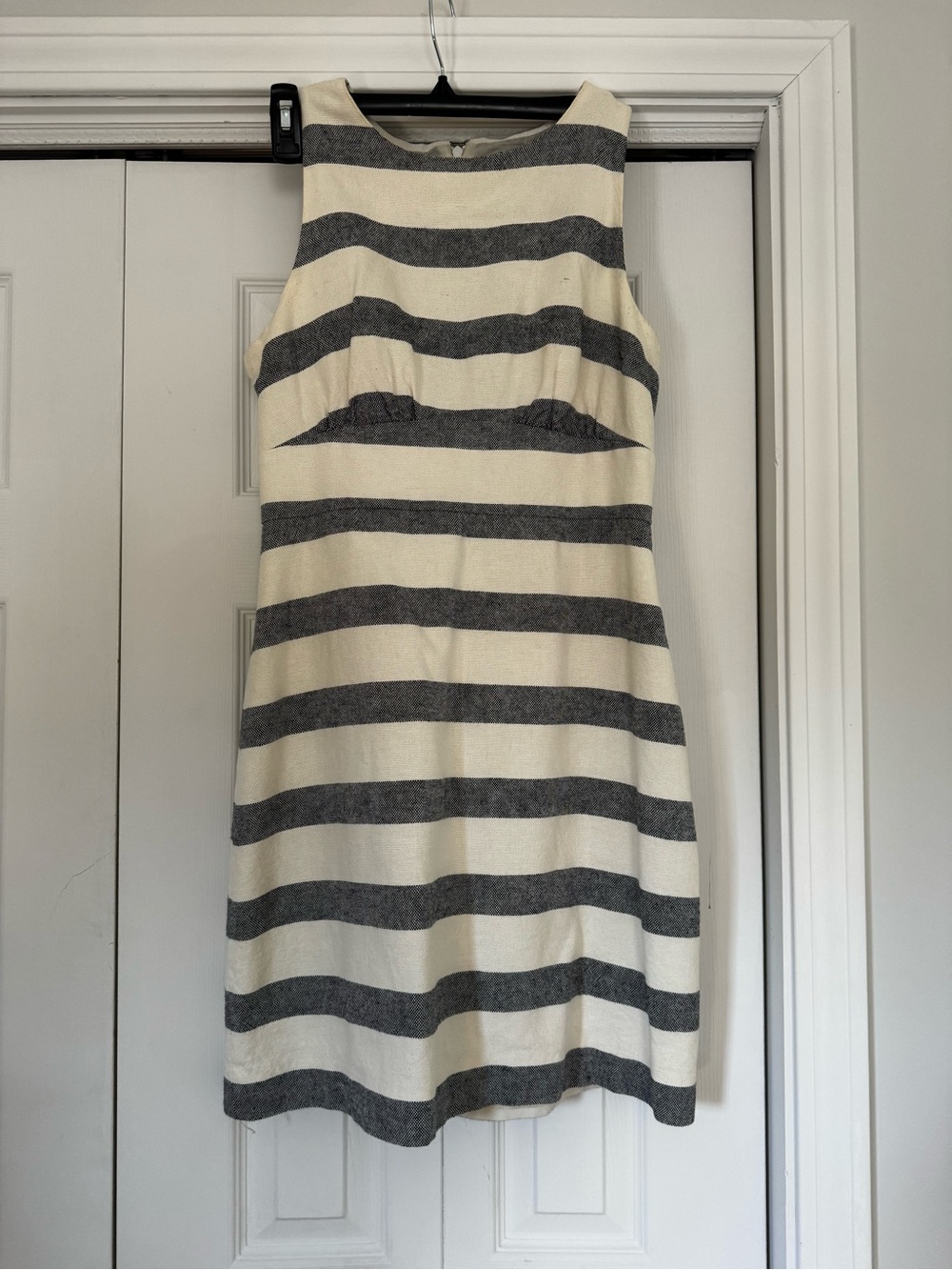 JCrew Sleeveless Cream and Gray Striped Women’s Shift Dress